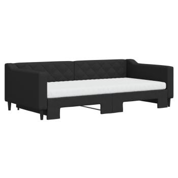 Tagesbett Ausziehbar mit Matratzen Schwarz 100x200 cm Stoff