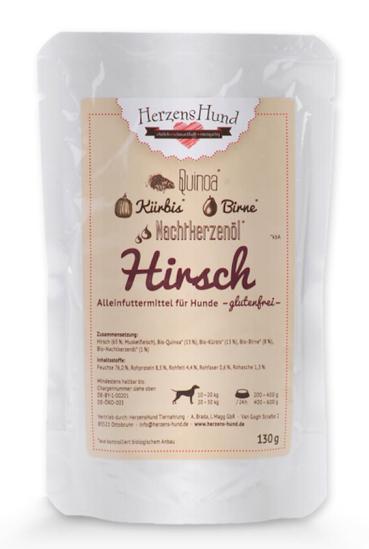 Herzenshund Hirsch mit Quinoa 130g (Menge: 18 je Bestelleinheit)