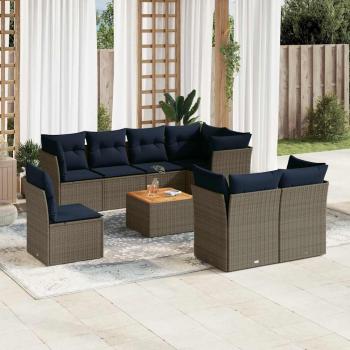 ARDEBO.de - 9-tlg. Garten-Sofagarnitur mit Kissen Grau Poly Rattan