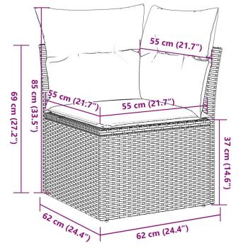 10-tlg. Garten-Sofagarnitur mit Kissen Grau Poly Rattan