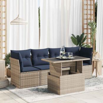 ARDEBO.de - 5-tlg. Garten-Sofagarnitur mit Kissen Grau Poly Rattan Akazie