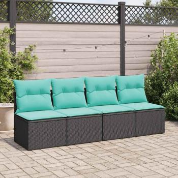 2-tlg. Garten-Sofagarnitur mit Kissen Schwarz Poly Rattan