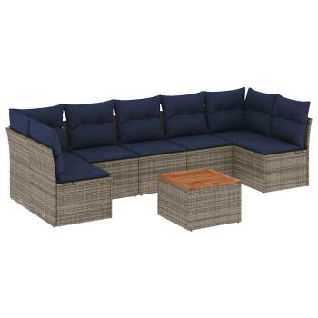 8-tlg. Garten-Sofagarnitur mit Kissen Grau Poly Rattan
