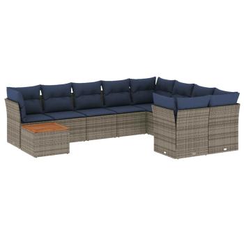 ARDEBO.de - 10-tlg. Garten-Sofagarnitur mit Kissen Grau Poly Rattan