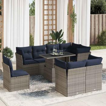 ARDEBO.de - 9-tlg. Garten-Sofagarnitur mit Kissen Grau Poly Rattan Akazie