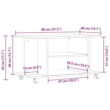 TV-Schrank mit Rollen Schwarz Eichen-Optik 80x40x45 cm