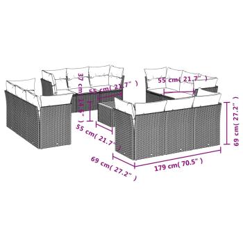 13-tlg. Garten-Sofagarnitur mit Kissen Grau Poly Rattan
