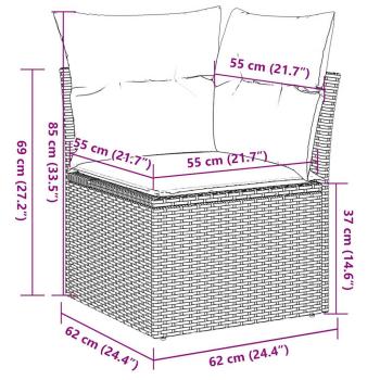 11-tlg. Garten-Sofagarnitur mit Kissen Grau Poly Rattan