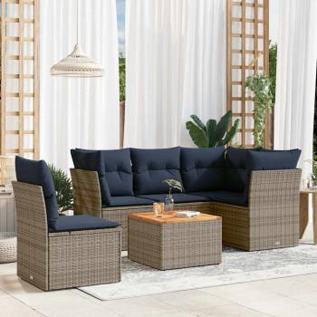 ARDEBO.de - 6-tlg. Garten-Sofagarnitur mit Kissen Grau Poly Rattan