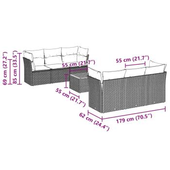 7-tlg. Garten-Sofagarnitur mit Kissen Grau Poly Rattan