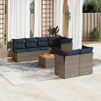 ARDEBO.de - 8-tlg. Garten-Sofagarnitur mit Kissen Grau Poly Rattan