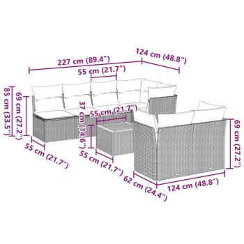 8-tlg. Garten-Sofagarnitur mit Kissen Grau Poly Rattan