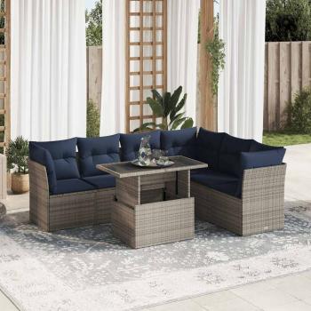 ARDEBO.de - 7-tlg. Garten-Sofagarnitur mit Kissen Schwarz Poly Rattan