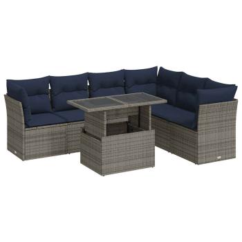 7-tlg. Garten-Sofagarnitur mit Kissen Schwarz Poly Rattan