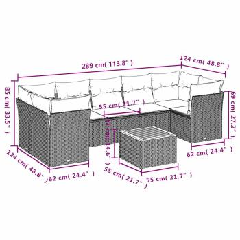 8-tlg. Garten-Sofagarnitur mit Kissen Grau Poly Rattan