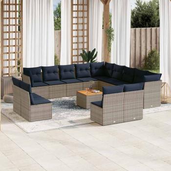 ARDEBO.de - 14-tlg. Garten-Sofagarnitur mit Kissen Grau Poly Rattan