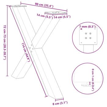 Esstischbeine X-Form 3 Stk. Naturstahl 90x(72-73) cm Stahl