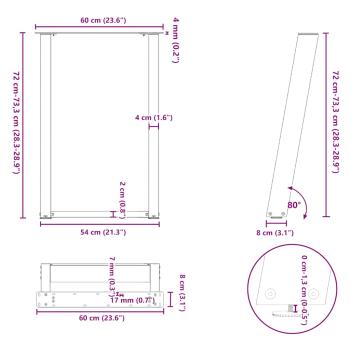Esstischbeine U-Form 2 Stk. Naturstahl 60x(72-73) cm Stahl