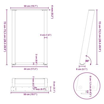 Esstischbeine U-Form 2 Stk. Naturstahl 50x(72-73) cm Stahl