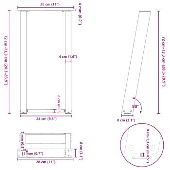 Konsolentischbeine U-Form 2 Stk. Naturstahl 28x(72-73) cm Stahl
