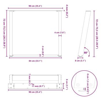 Esstischbeine U-Form 2 Stk. Naturstahl 90x(72-73) cm Stahl