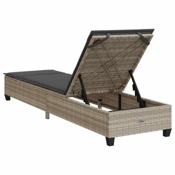 Sonnenliege mit Auflagen Hellgrau 55x200x25,5cm Poly Rattan