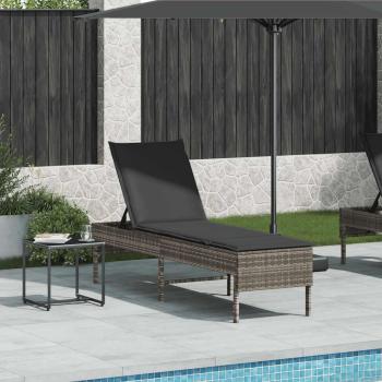 Sonnenliege mit Auflage Grau 55x200x44 cm Poly Rattan