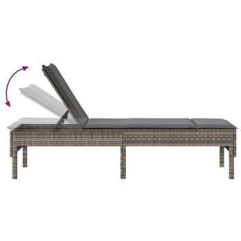 Sonnenliege mit Auflage Grau 55x200x44 cm Poly Rattan