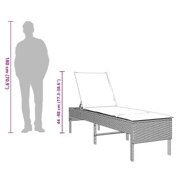 Sonnenliege mit Auflage Schwarz 55x200x44 cm Poly Rattan