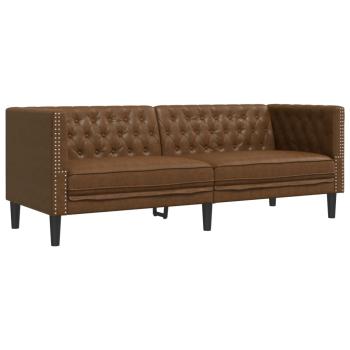 Chesterfield-Sofa 3-Sitzer Braun Kunstleder in Wildleder-Optik