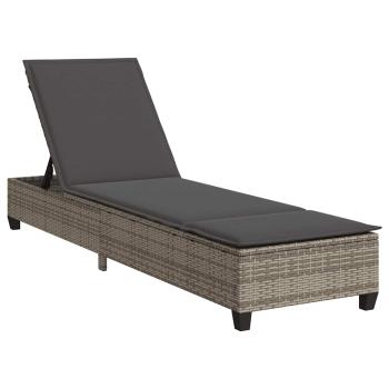 Sonnenliege mit Auflagen Grau 55x200x25,5cm Poly Rattan