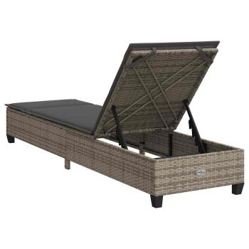 Sonnenliege mit Auflagen Grau 55x200x25,5cm Poly Rattan