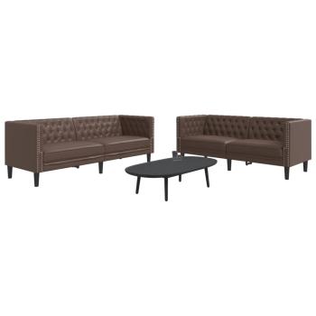 ARDEBO.de - 2-tlg. Chesterfield-Sofa-Set Braun Kunstleder