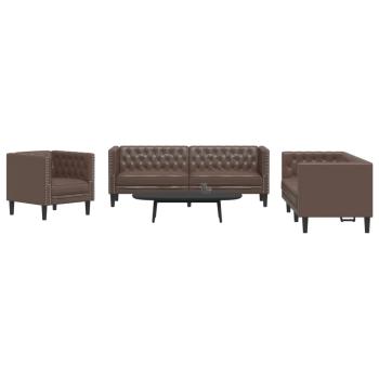 ARDEBO.de - 3-tlg. Chesterfield-Sofa-Set Braun Kunstleder