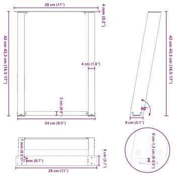 Couchtischbeine U-Form 2 Stk. Naturstahl 28x(42-43) cm Stahl