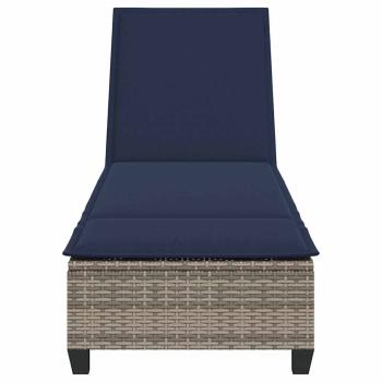Sonnenliege mit Auflagen Grau 55x200x25,5cm Poly Rattan