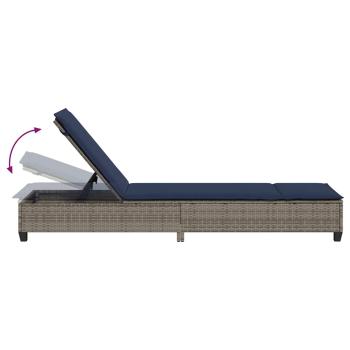 Sonnenliege mit Auflagen Grau 55x200x25,5cm Poly Rattan