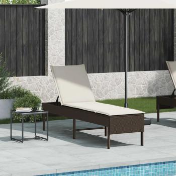 Sonnenliege mit Auflage Braun 55x200x44 cm Poly Rattan