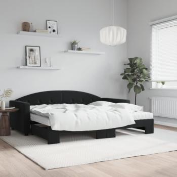 ARDEBO.de - Tagesbett Ausziehbar mit Matratzen Schwarz 90x190 cm Samt