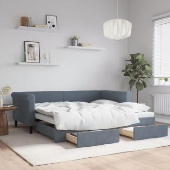 ARDEBO.de - Tagesbett Ausziehbar mit Schubladen Dunkelgrau 90x190 cm Samt