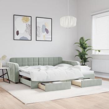 ARDEBO.de - Tagesbett Ausziehbar mit Schubladen Hellgrau 90x190 cm Samt