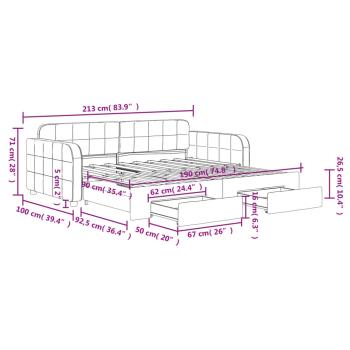 Tagesbett Ausziehbar mit Schubladen Hellgrau 90x190 cm Samt
