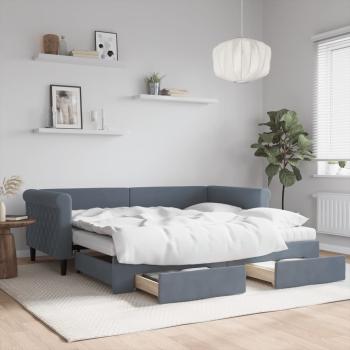 ARDEBO.de - Tagesbett Ausziehbar mit Schubladen Dunkelgrau 90x190 cm Samt