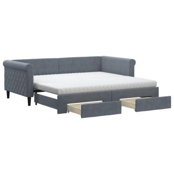 Tagesbett Ausziehbar mit Schubladen Dunkelgrau 90x190 cm Samt