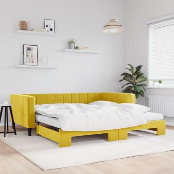 ARDEBO.de - Tagesbett Ausziehbar mit Matratzen Gelb 100x200 cm Samt