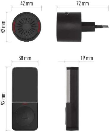 EMOS P5734B Türklingel, drahtlos, 72×42×42mm, IP56, 85 dB, schwarz (3402126000)