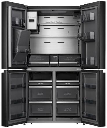 Hisense RQ760N4IFE Stand Side by Side Kombination MultiDoor, 91,4 cm breit, 577 L, Total NoFrost, Wasser-/Eisspender, Festwasseranschluss, WLAN, Schwarz Inox