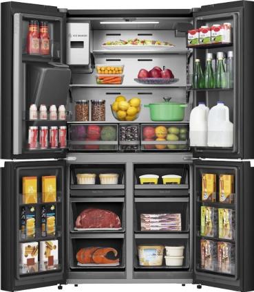 Hisense RQ760N4IFE Stand Side by Side Kombination MultiDoor, 91,4 cm breit, 577 L, Total NoFrost, Wasser-/Eisspender, Festwasseranschluss, WLAN, Schwarz Inox