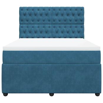 Boxspringbett mit Matratze Blau 140x200 cm Samt