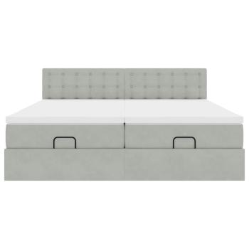 Ottoman-Bett mit Matratzen & LEDs Hellgrau 200x200 cm Samt